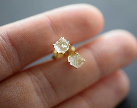 Raw Diamond Earrings, Rough Crystal Studs, Dainty Minimalist Earrings, S… - Picture 8 of 10